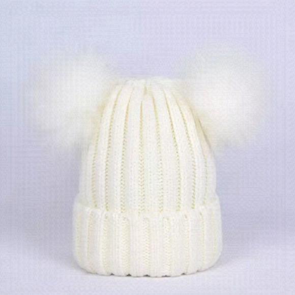 White Knitted Pom Pom Beanie - Picture 1 of 5